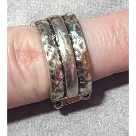 Brutalist Silver Tone Stretch Ring Size 7 - Picture 11 of 13